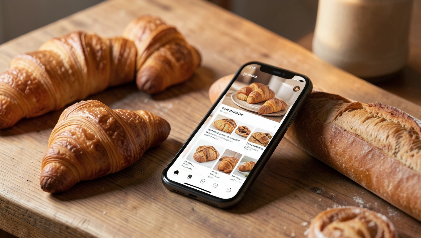 App de réservation sur smartphone dans une boulangerie
